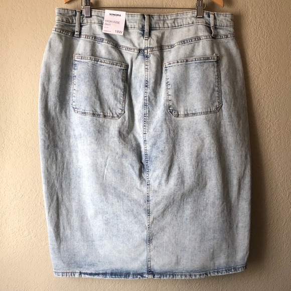 Sonoma Womens Jean Midi Skirt Size 18W Acid Wash Button Fly Retro 80s Style - Picture 9 of 11